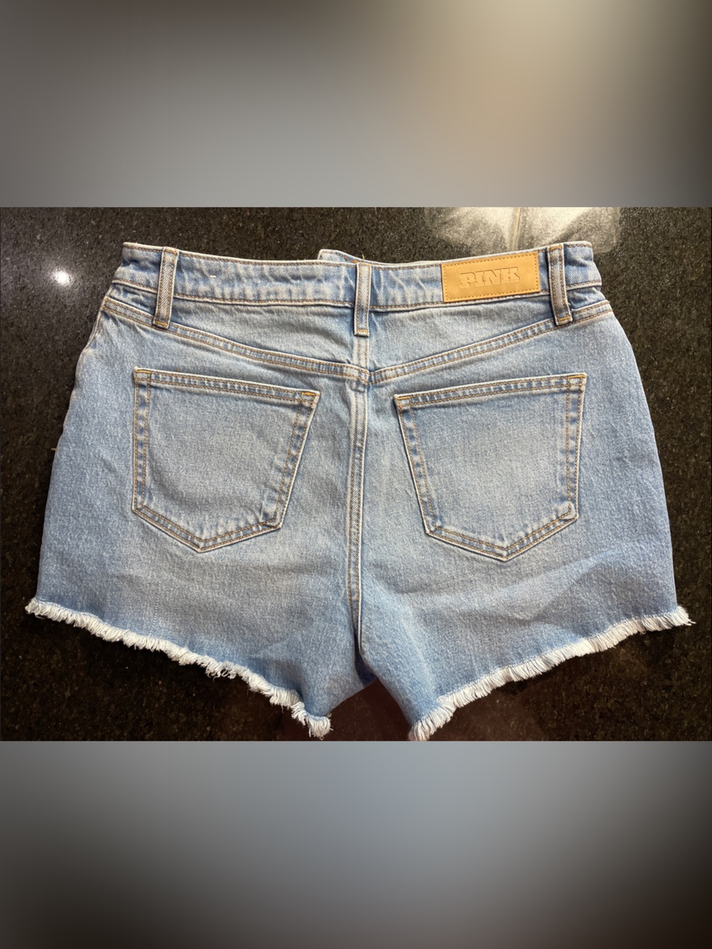 PINK Victoria's Secret Light Wash Denim Frayed Hem Shorts